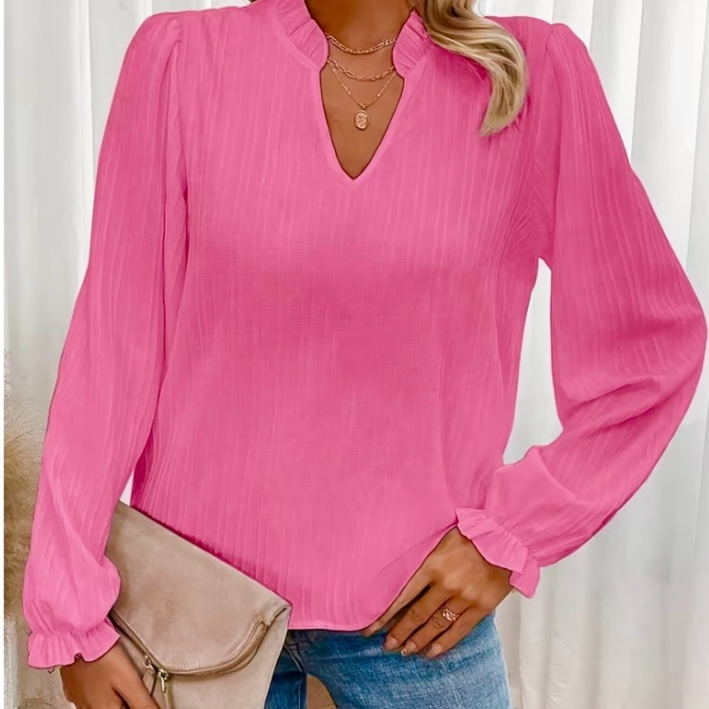 Pink Long Sleeve Blouse With Ruffle Detail Size: XL (12)